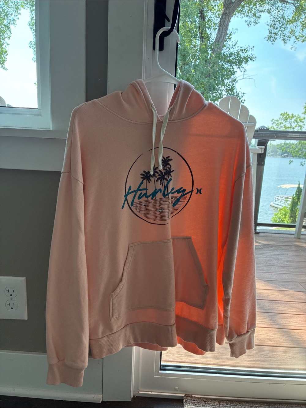 Hurley Light Pink Palm-Logo Hoodie